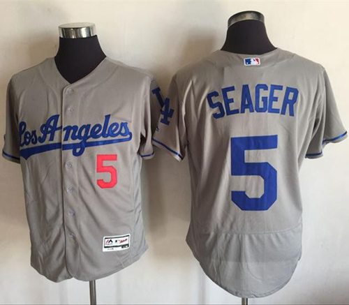 Dodgers #5 Corey Seager Grey Flexbase Authentic Collection Road Stitched MLB Jersey - Click Image to Close